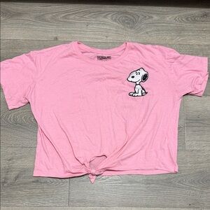 Peanuts Pink Crop Tee with Snoopy Patch